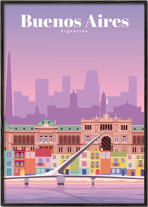Reseaffisch: Färgglad illustration av Buenos Aires
