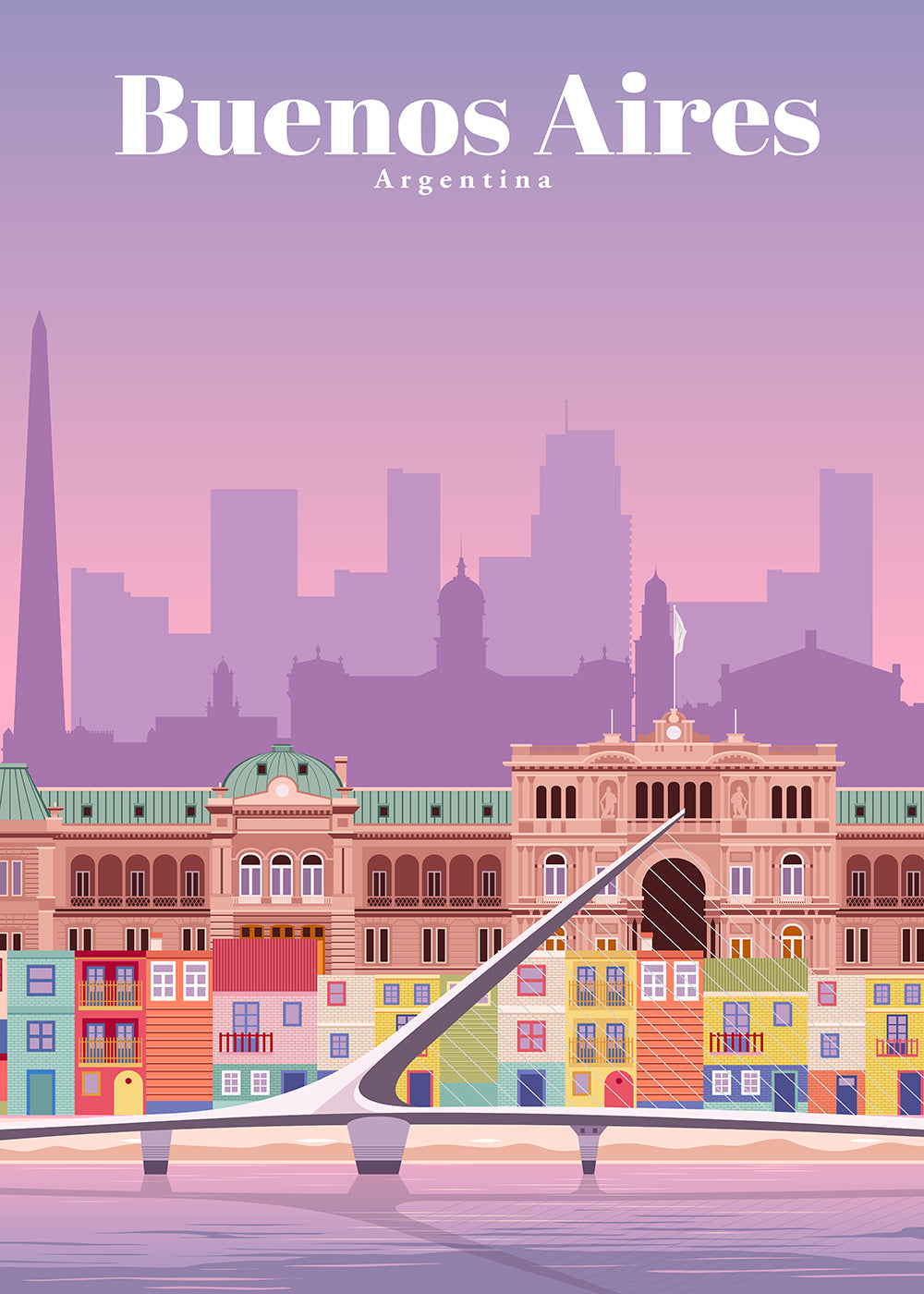 Reseaffisch: Färgglad illustration av Buenos Aires