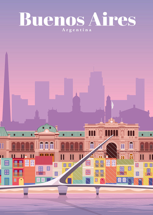 Reseaffisch: Färgglad illustration av Buenos Aires