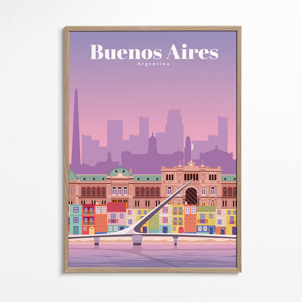 Reseaffisch: Färgglad illustration av Buenos Aires