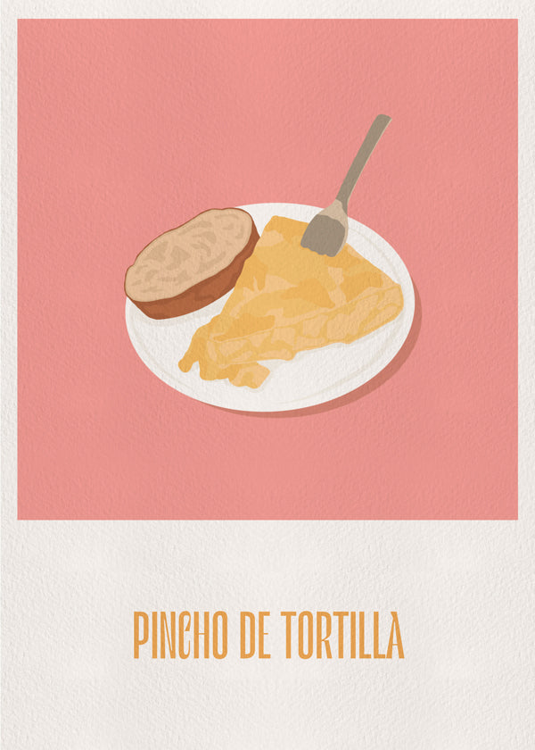 Kökskonst: pincho tortilla på rosa bakgrund