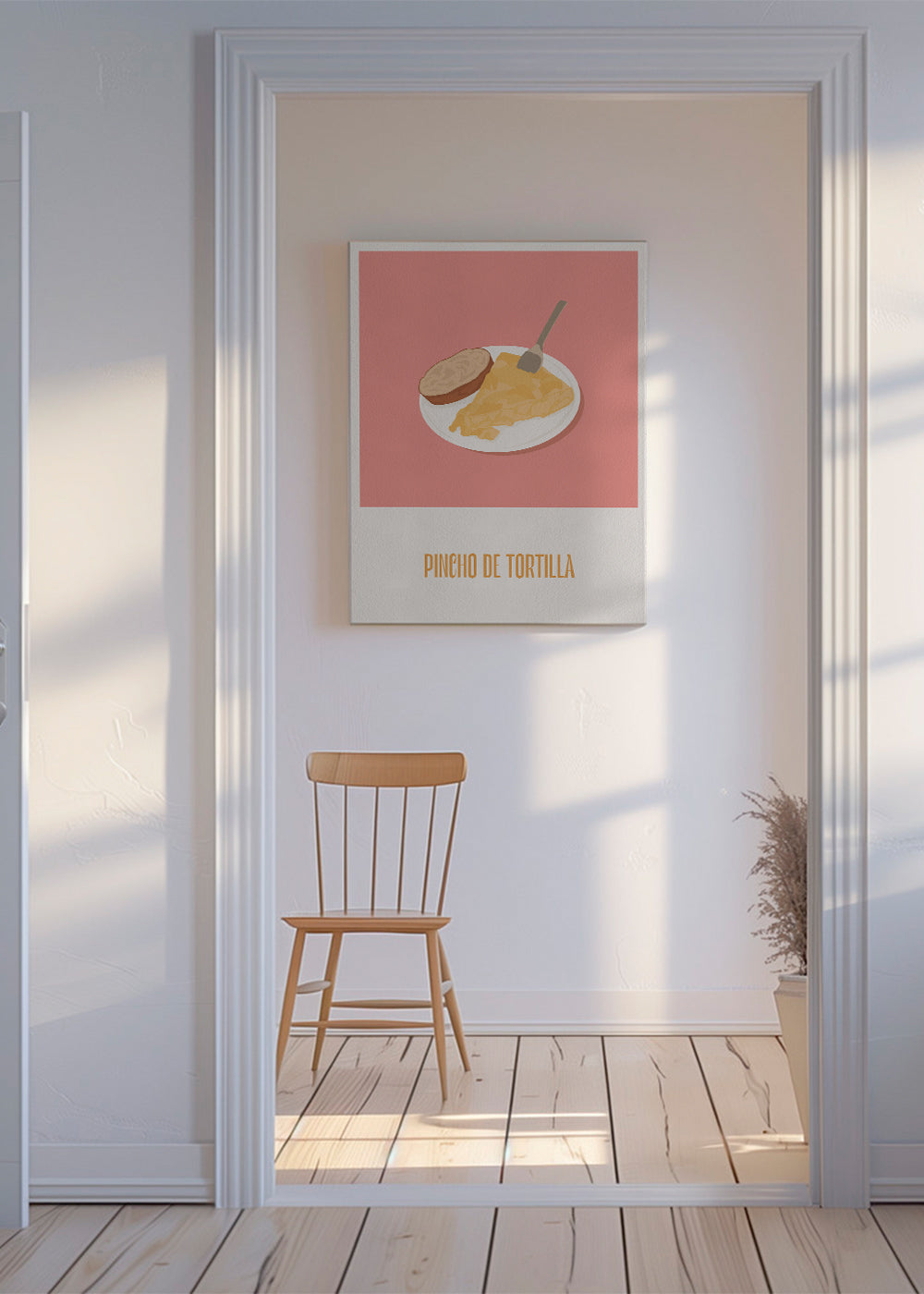 Kökskonst: pincho tortilla på rosa bakgrund