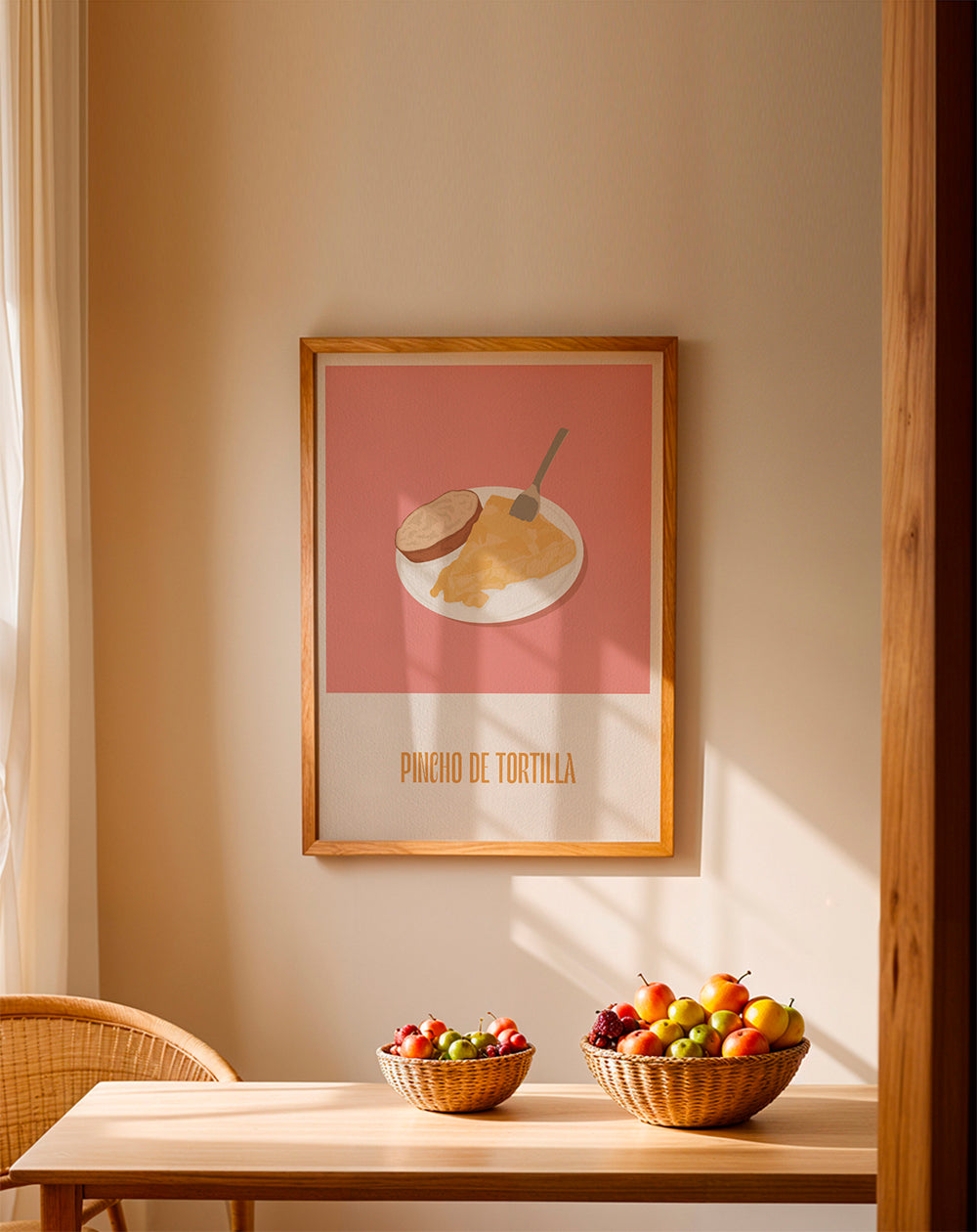 Kökskonst: pincho tortilla på rosa bakgrund