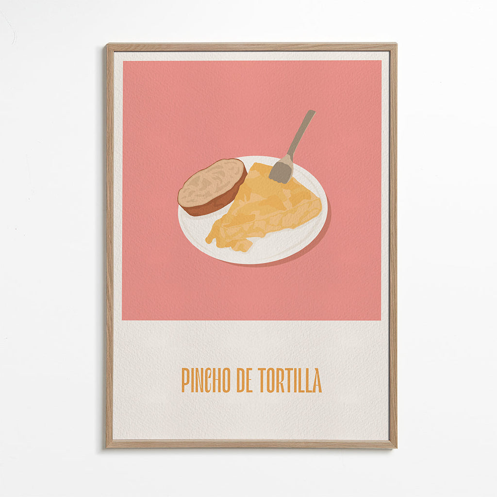Kökskonst: pincho tortilla på rosa bakgrund