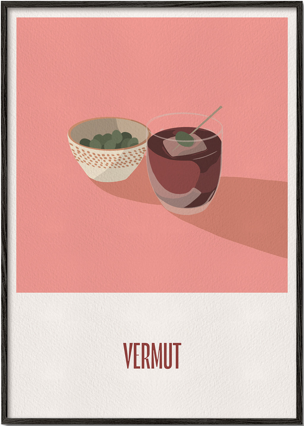 Kökskonst Vermut och oliver minimalistisk illustration