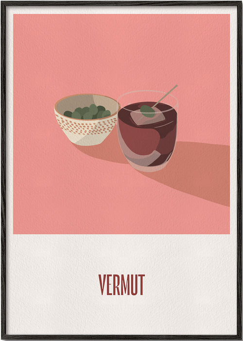 Kökskonst Vermut och oliver minimalistisk illustration