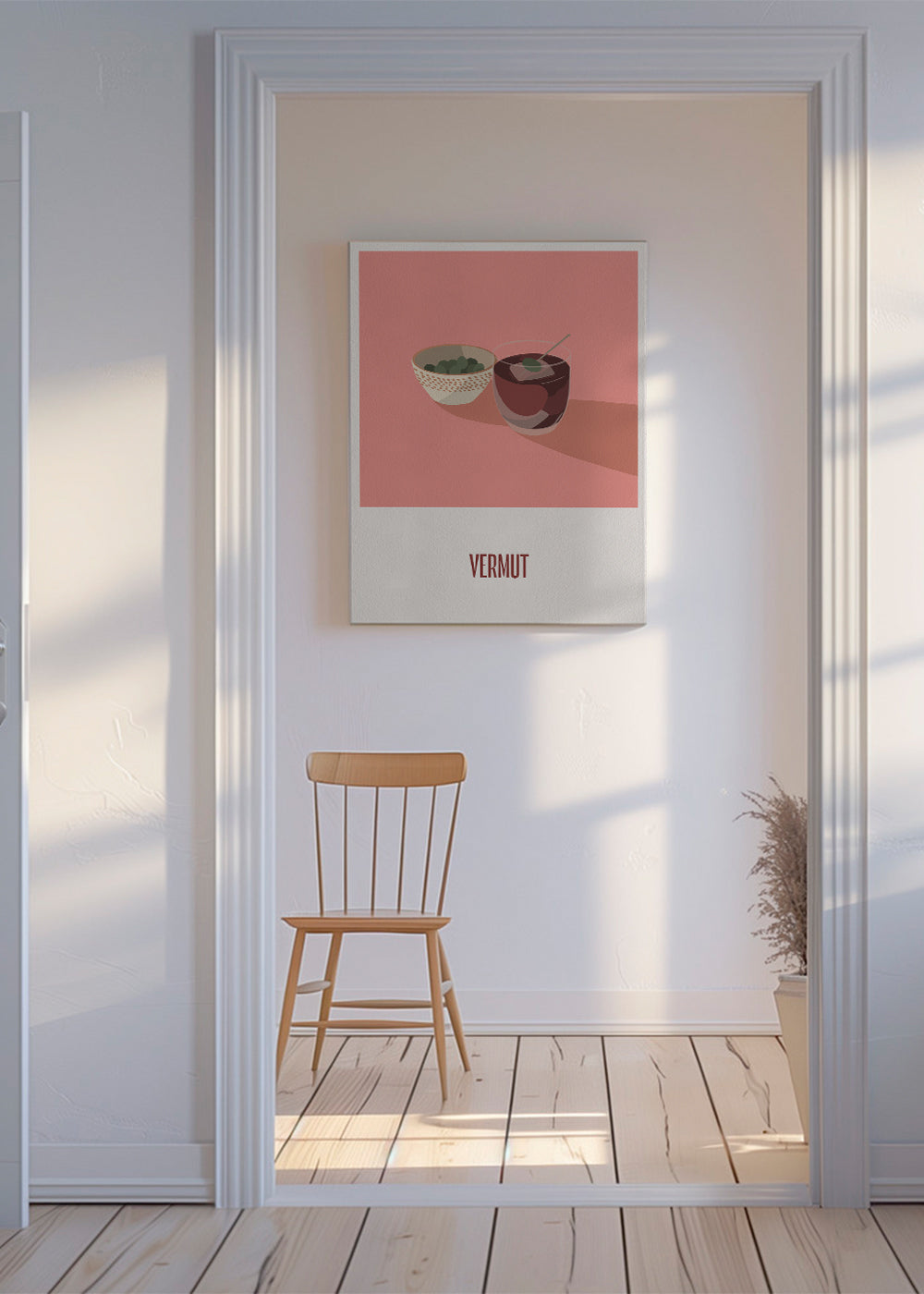 Kökskonst Vermut och oliver minimalistisk illustration