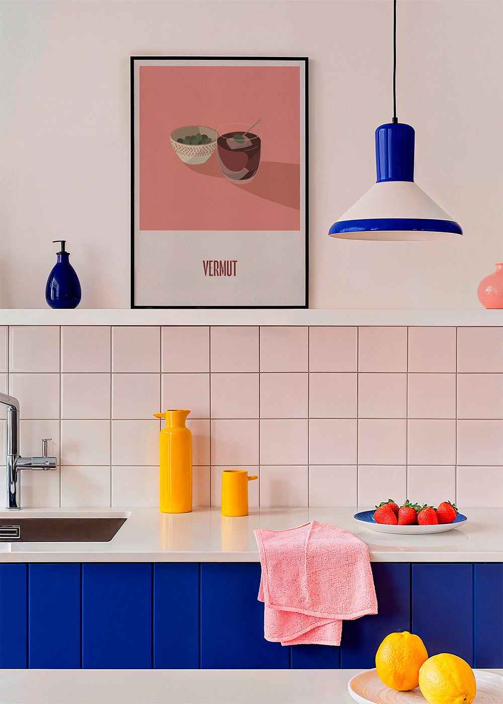 Kökskonst Vermut och oliver minimalistisk illustration