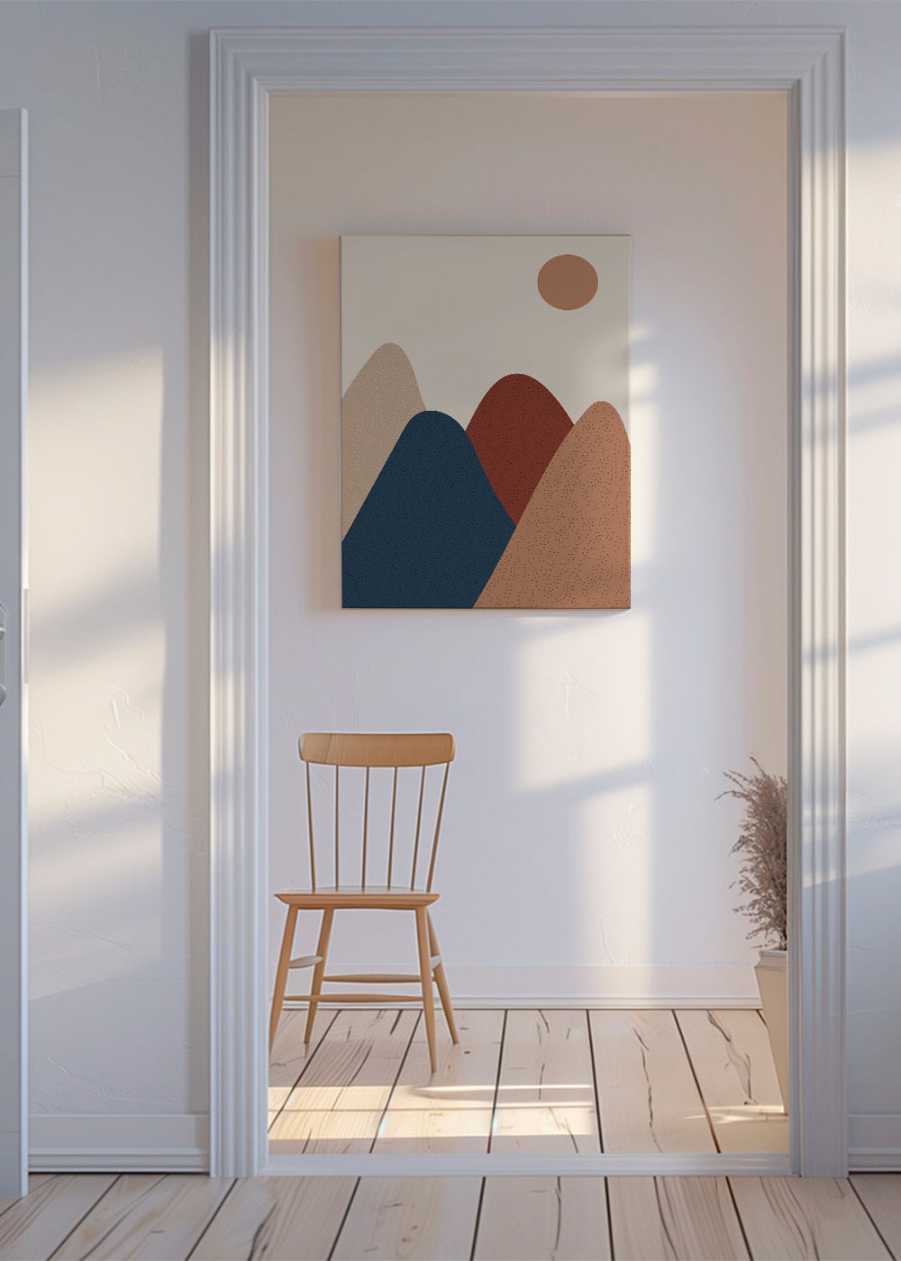 Landskapskonst: minimalistiska berg i varma toner