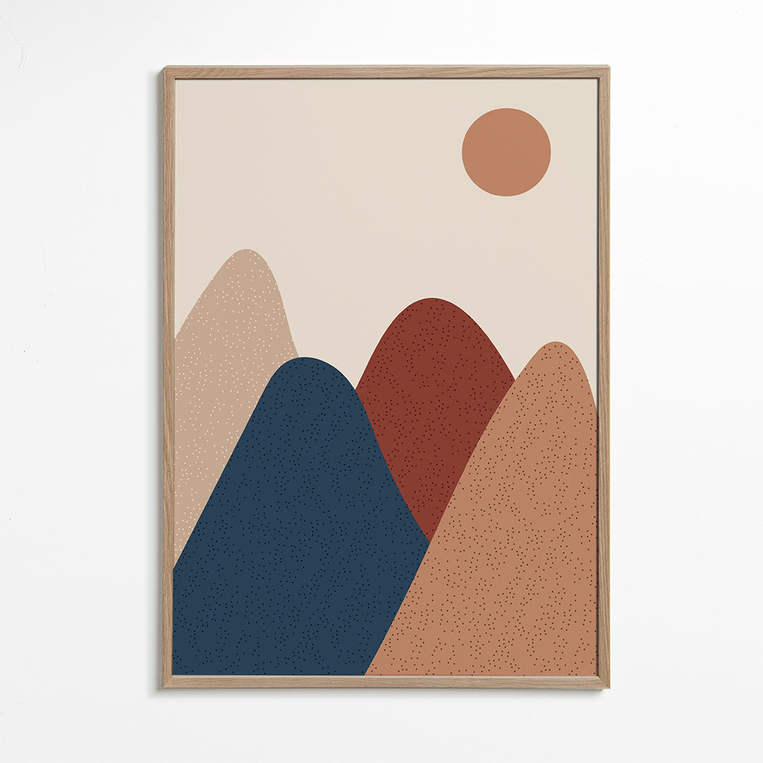 Landskapskonst: minimalistiska berg i varma toner