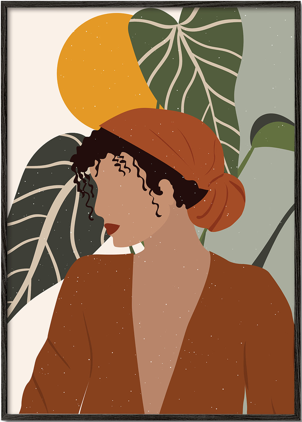 Boho-kvinna illustration med blad