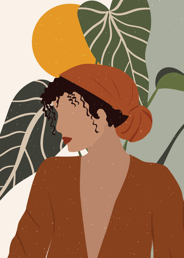 Boho-kvinna illustration med blad
