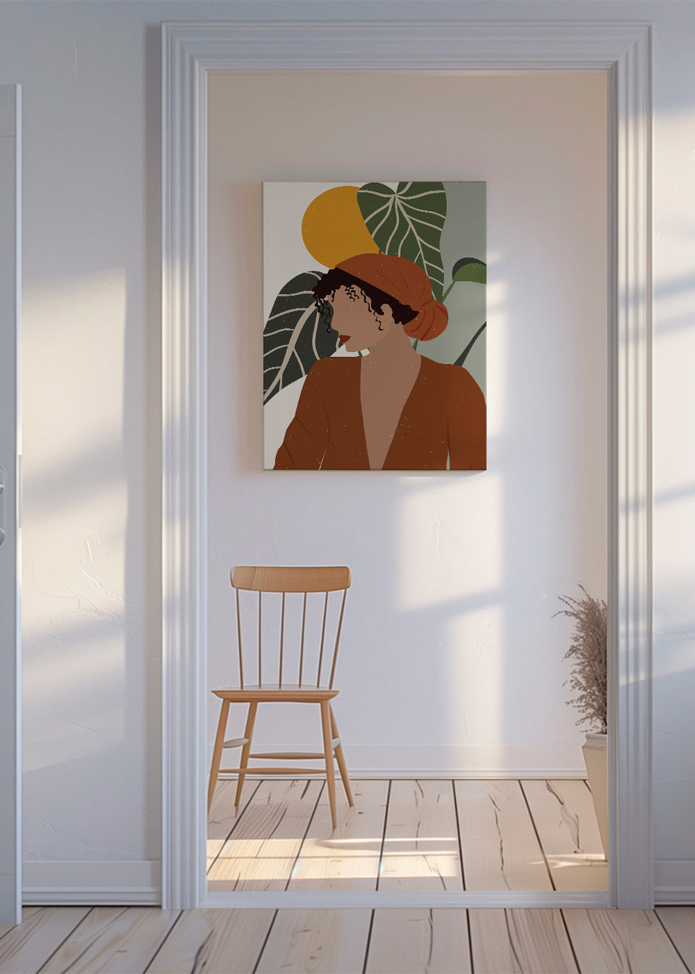 Boho-kvinna illustration med blad