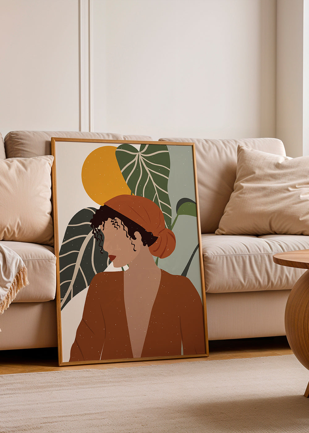 Boho-kvinna illustration med blad