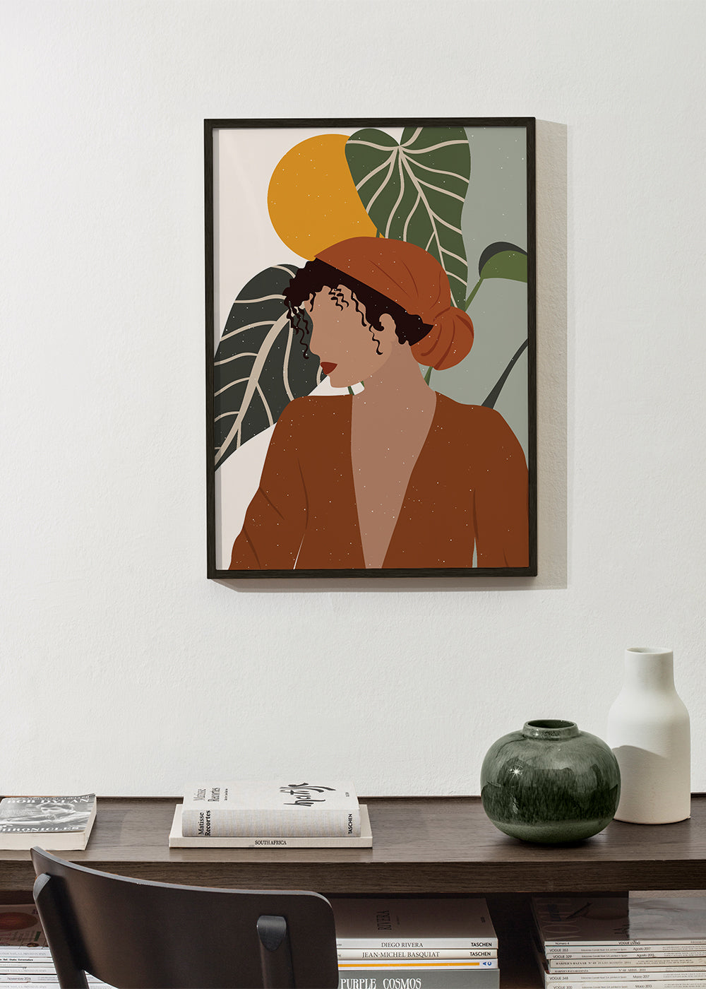 Boho-kvinna illustration med blad