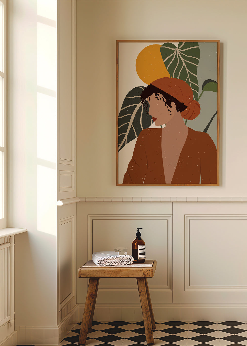 Boho-kvinna illustration med blad