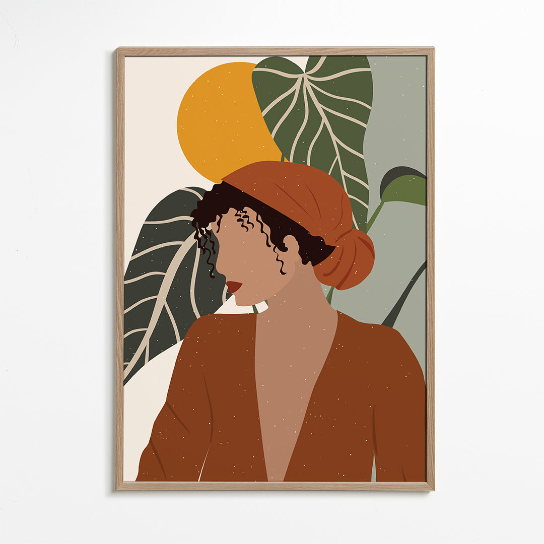 Boho-kvinna illustration med blad