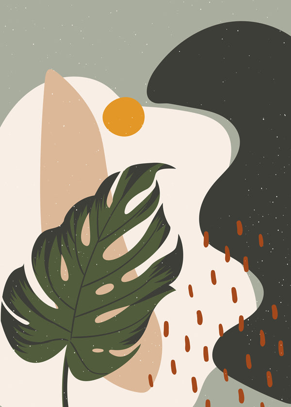 Botanisk poster med stiliserat monstera-blad