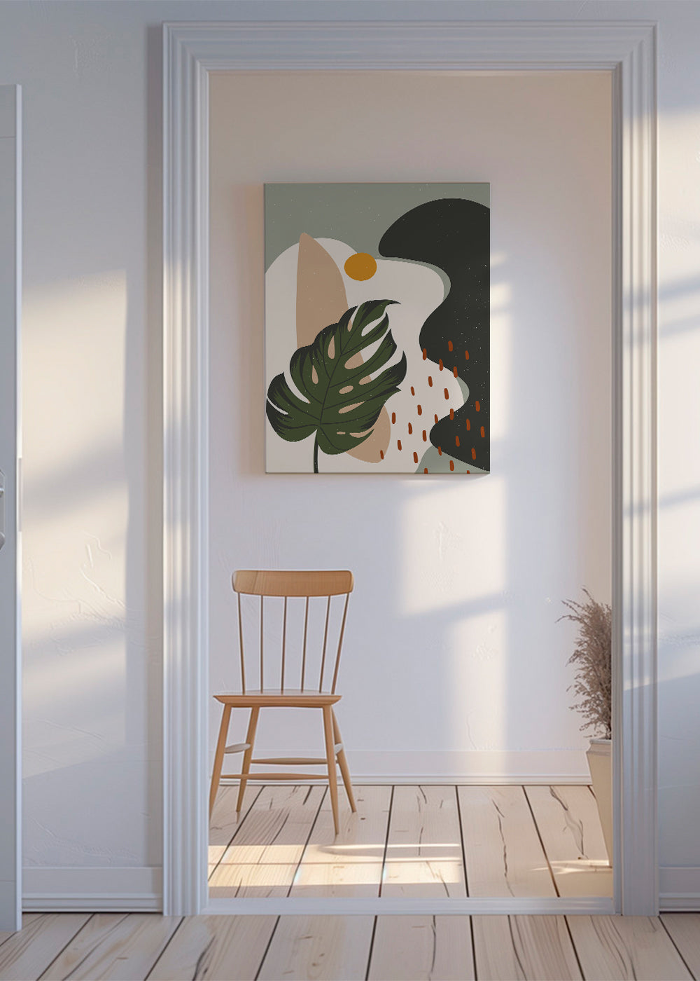Botanisk poster med stiliserat monstera-blad
