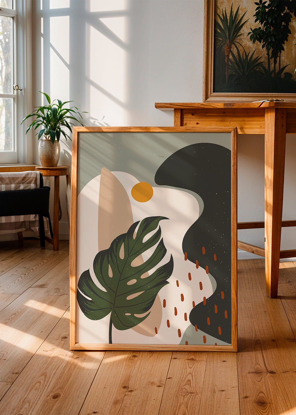 Botanisk poster med stiliserat monstera-blad