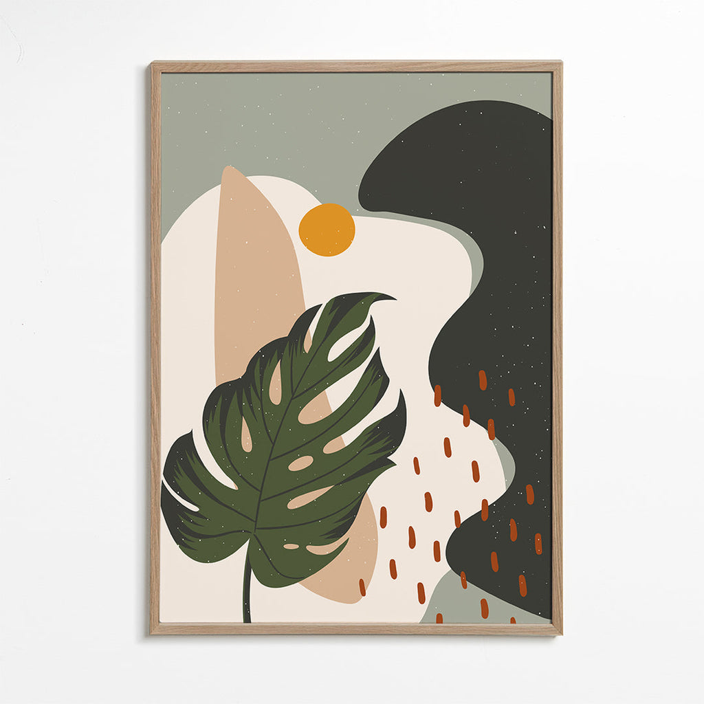 Botanisk poster med stiliserat monstera-blad