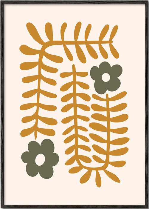 Botaniskt tryck med abstrakta senapsblad