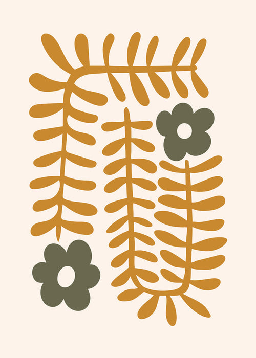 Botaniskt tryck med abstrakta senapsblad