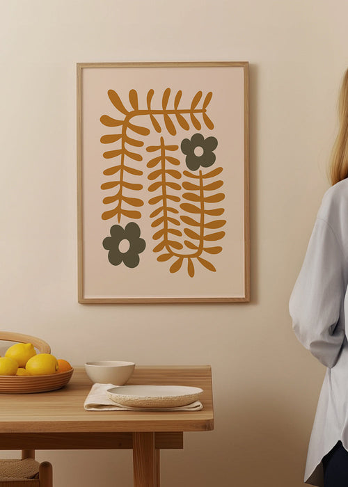 Botaniskt tryck med abstrakta senapsblad