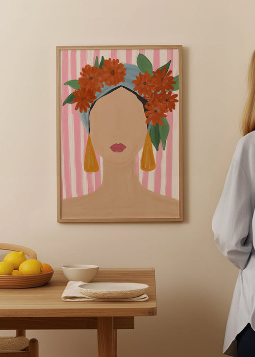 Illustration porträtt av kvinna med blomsterkrans