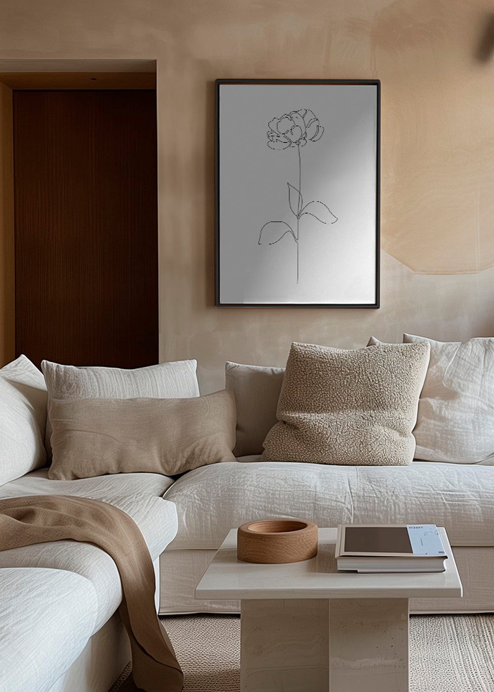 Botanisk poster: Pion i enlinjet teckning