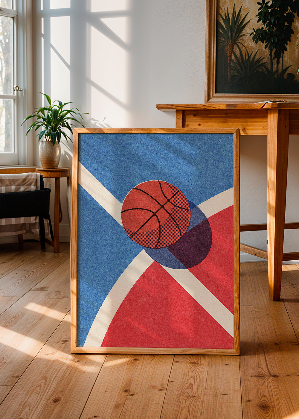 Sportkonst basketboll på geometrisk plan
