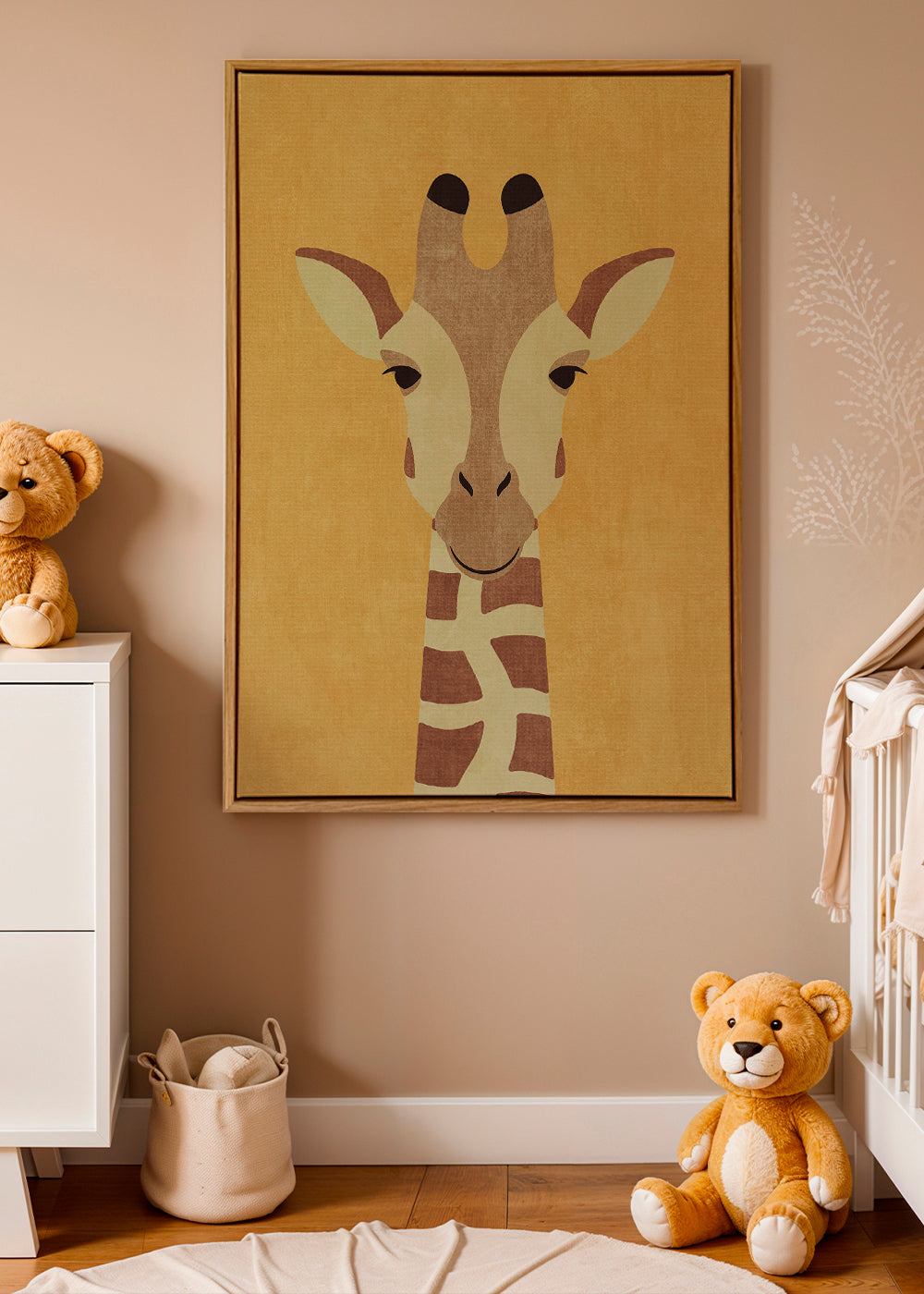 Barnposter giraff på ockrafärgad bakgrund