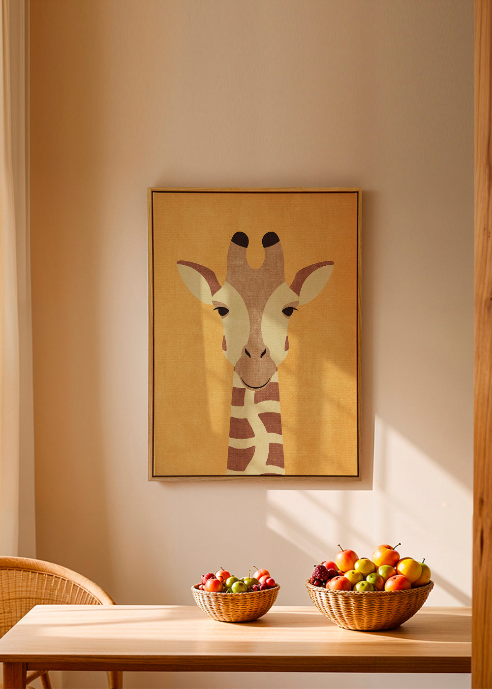 Barnposter giraff på ockrafärgad bakgrund