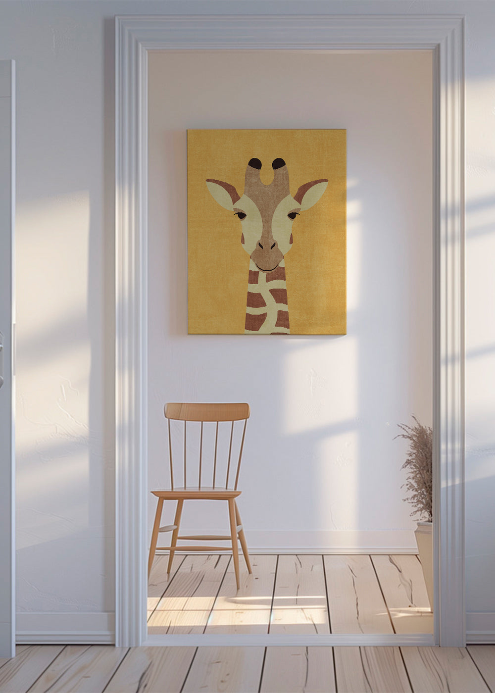 Barnposter giraff på ockrafärgad bakgrund