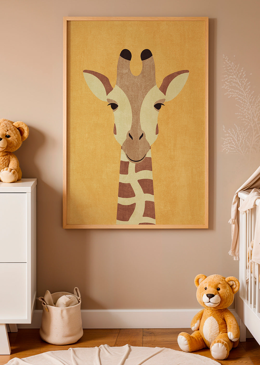 Barnposter giraff på ockrafärgad bakgrund