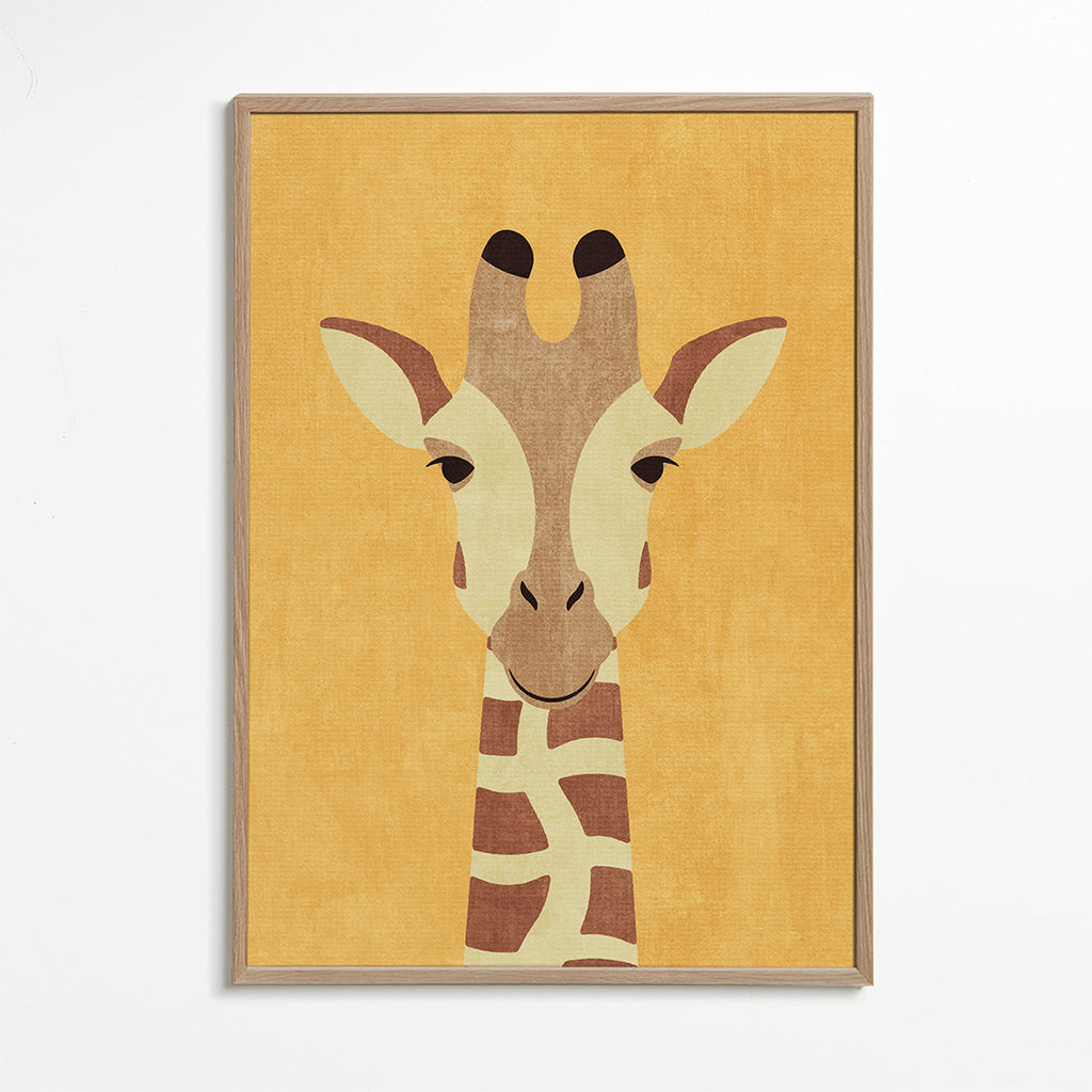 Barnposter giraff på ockrafärgad bakgrund
