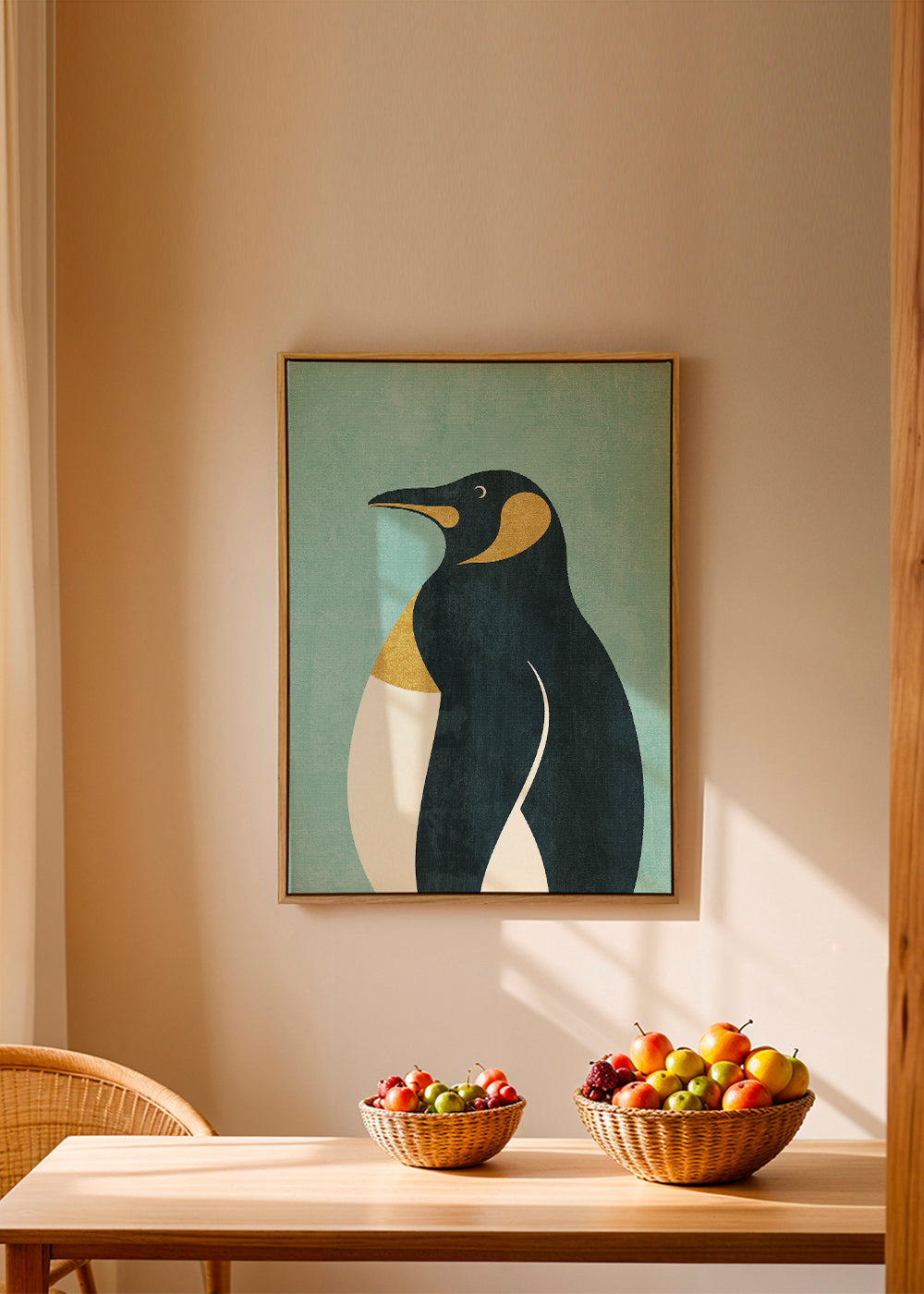 Pingvinillustration på blå bakgrund