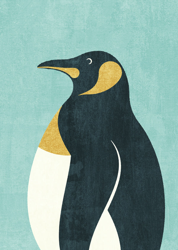 Pingvinillustration på blå bakgrund