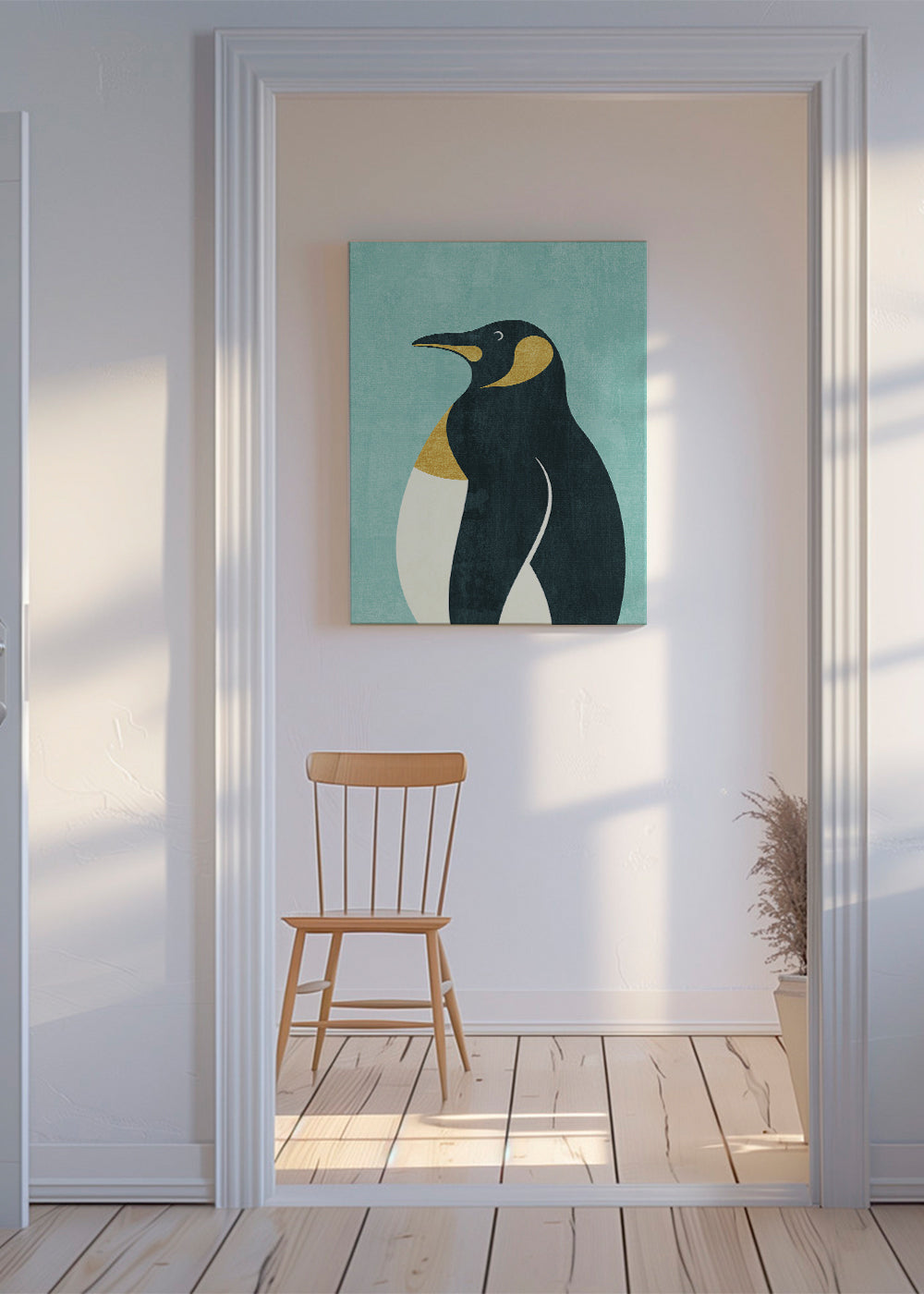 Pingvinillustration på blå bakgrund