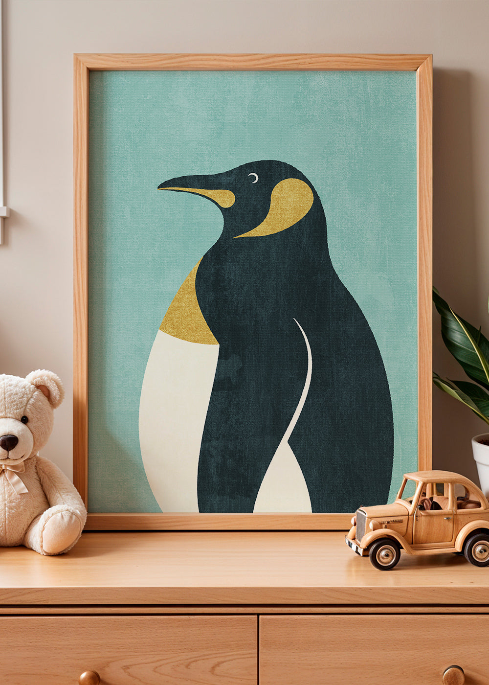 Pingvinillustration på blå bakgrund