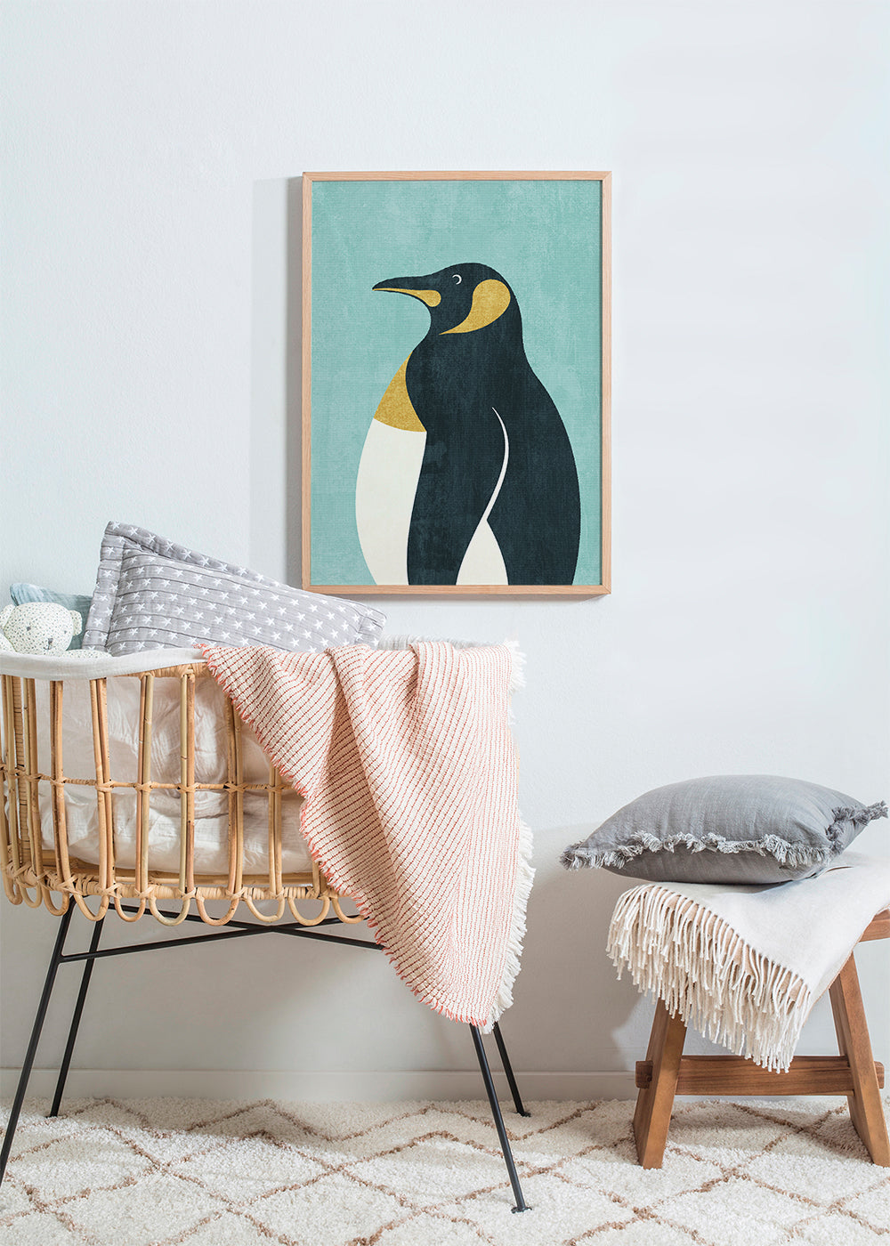 Pingvinillustration på blå bakgrund