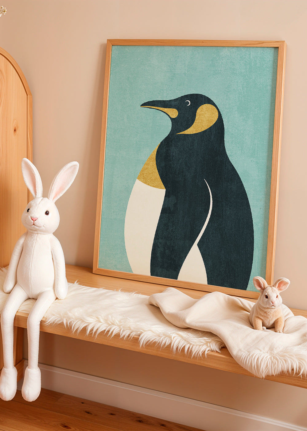 Pingvinillustration på blå bakgrund
