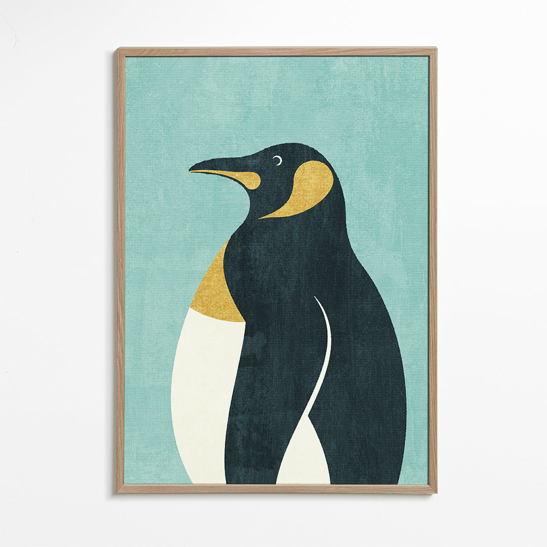 Pingvinillustration på blå bakgrund