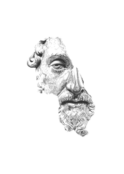 Svartvitt klassiskt ansikte fragment