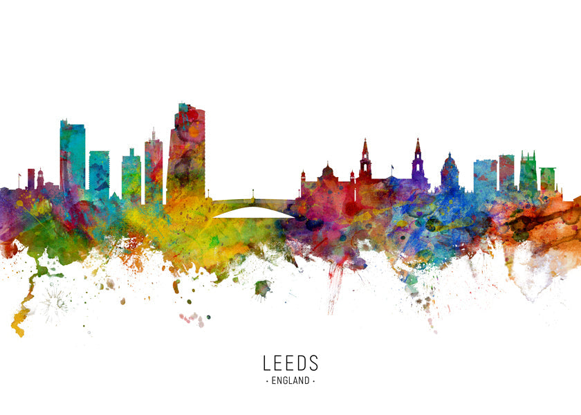 Reseaffisch Leeds skyline akvarell