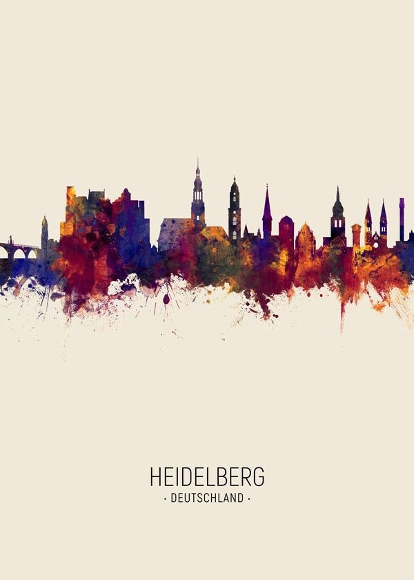 Kökskonst Heidelberg akvarell skyline