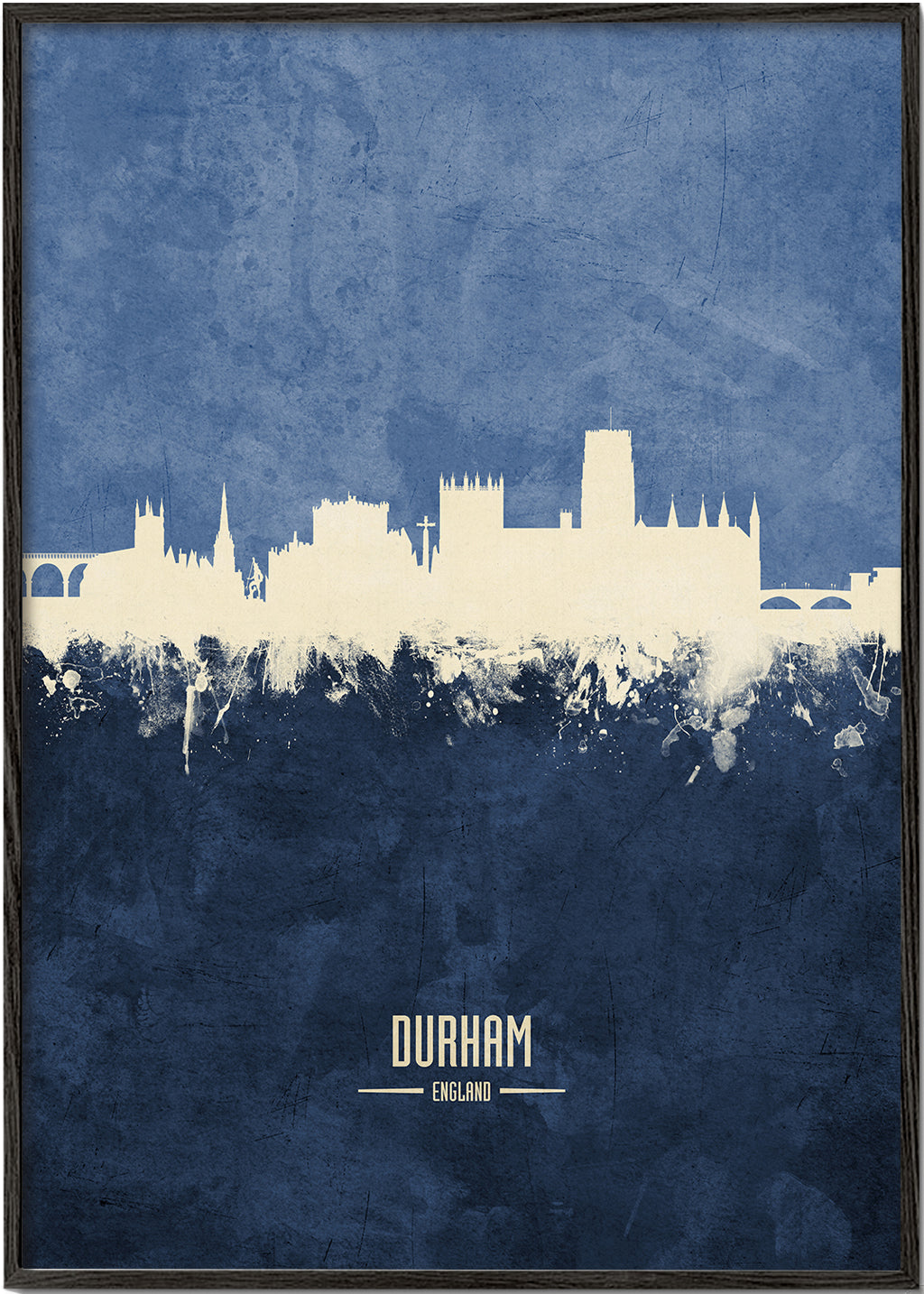 Reseaffisch Durham skyline i blått