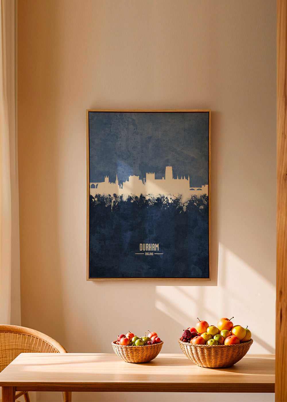 Reseaffisch Durham skyline i blått