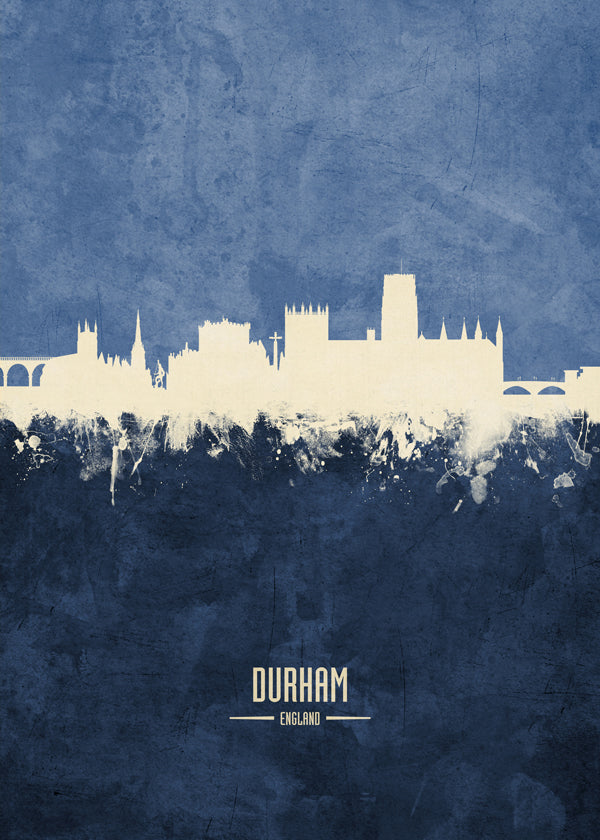 Reseaffisch Durham skyline i blått