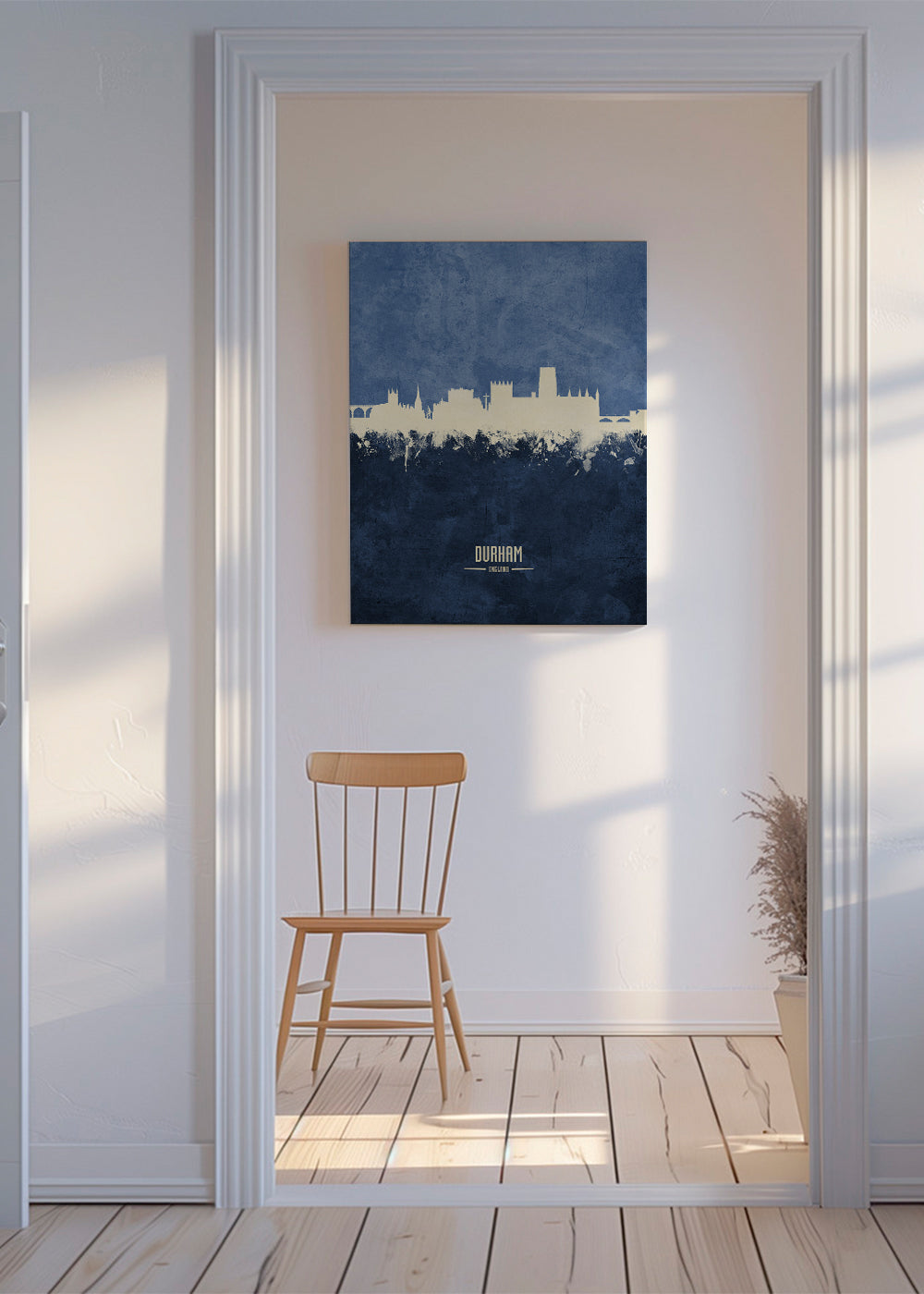 Reseaffisch Durham skyline i blått